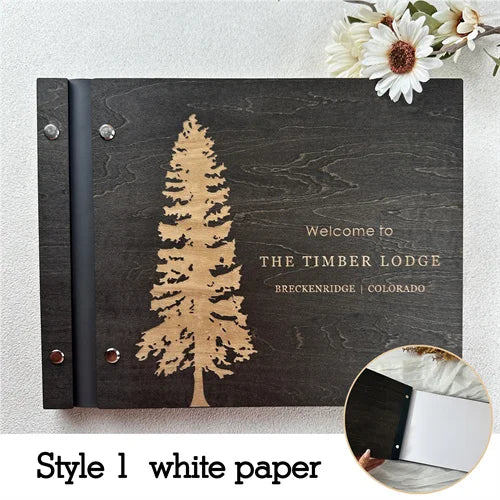 Custom Guest House Guest Book , Mountain Cabin Welcome Book, Personalized Rustic Lodge Or Hotel Wooden Signing Book,  Guest Log