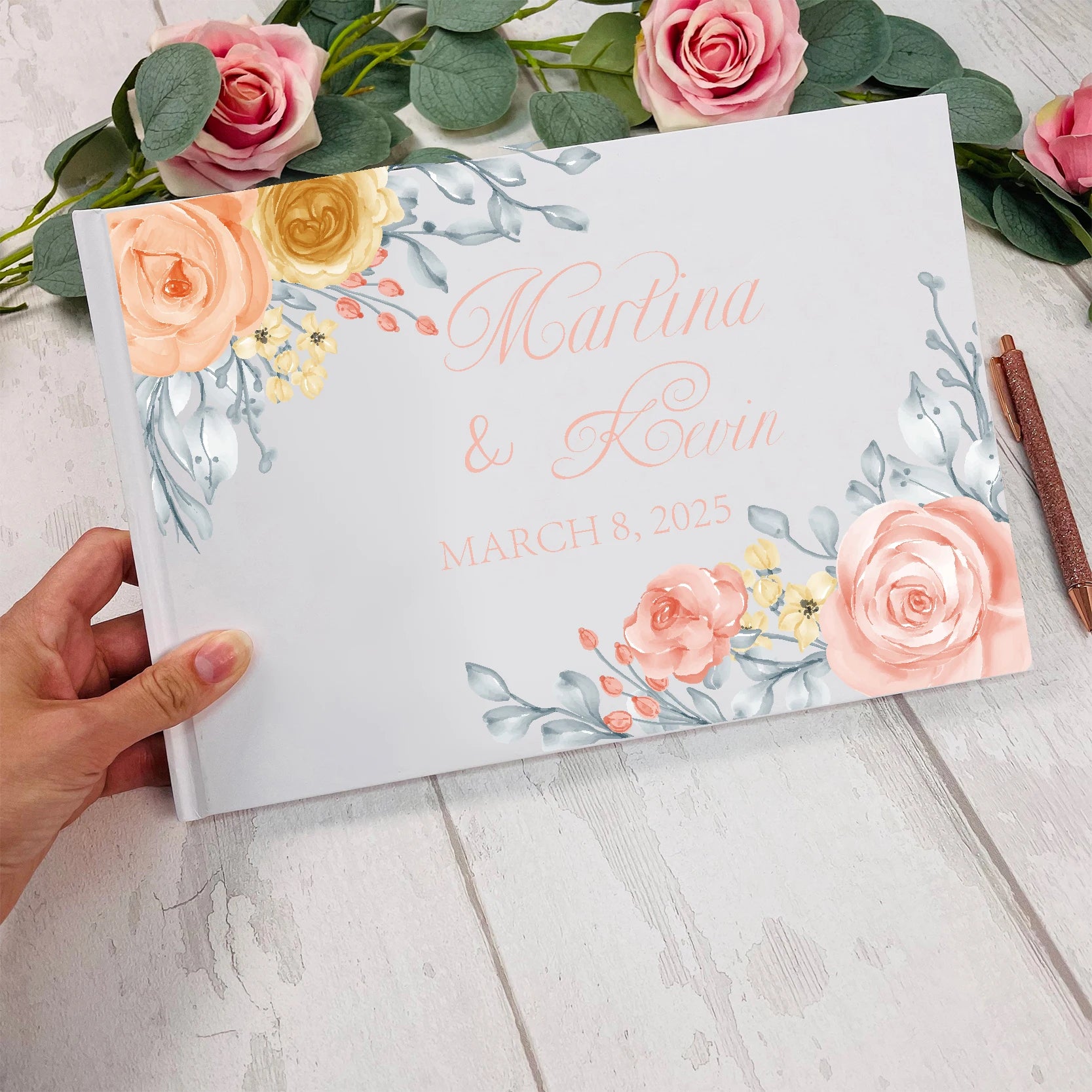 Personalized Wedding White Guest Book, Custom Elegant Mr and Mrs, Wedding Decoration, Message Book, Album Photo, Mariage Gifts