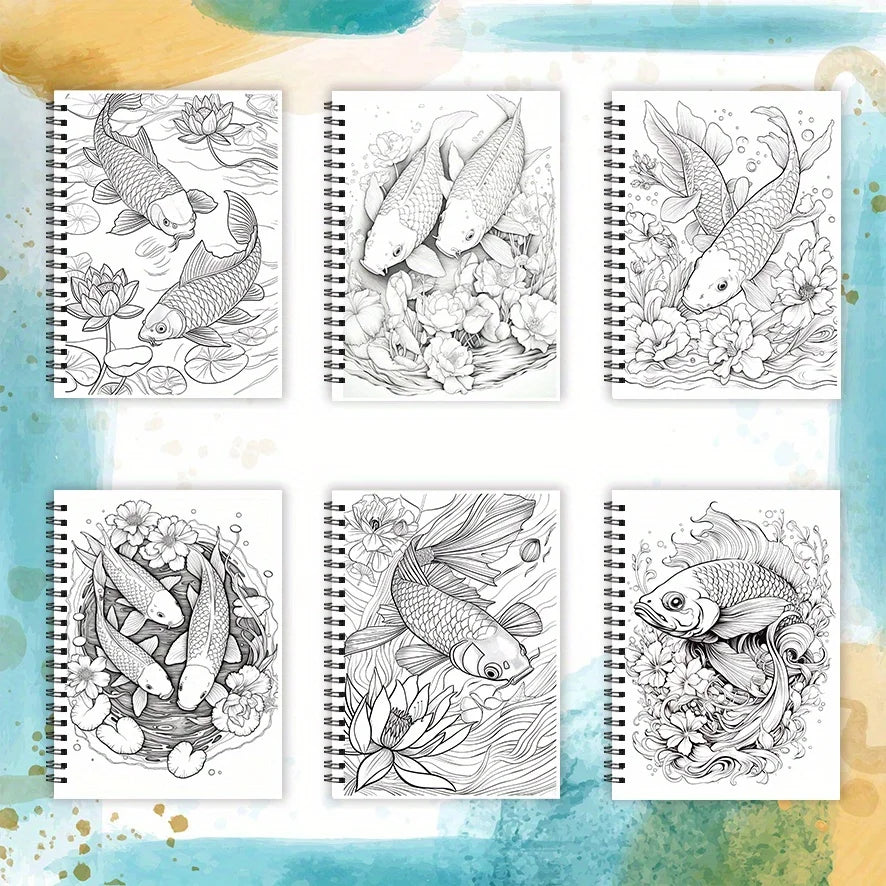 Koi Fish Adult Coloring Book - 8.3x11.2 inches 32 pages - Helps with relaxation and emotional well-being for teens and adults