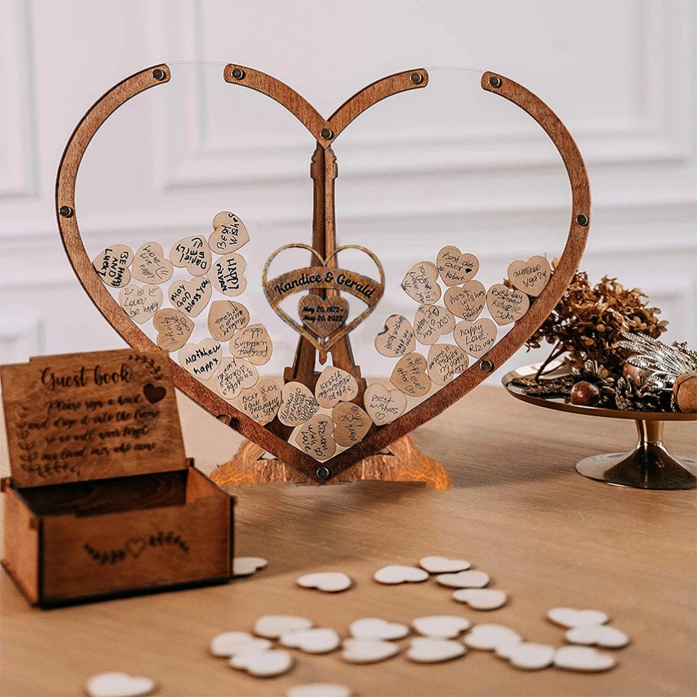 Wooden Love Signature Wedding Guest Book Alternative Boda Libro Decor-Drop Heart Guestbook Wood Heart Guest Drop Box Guest Book