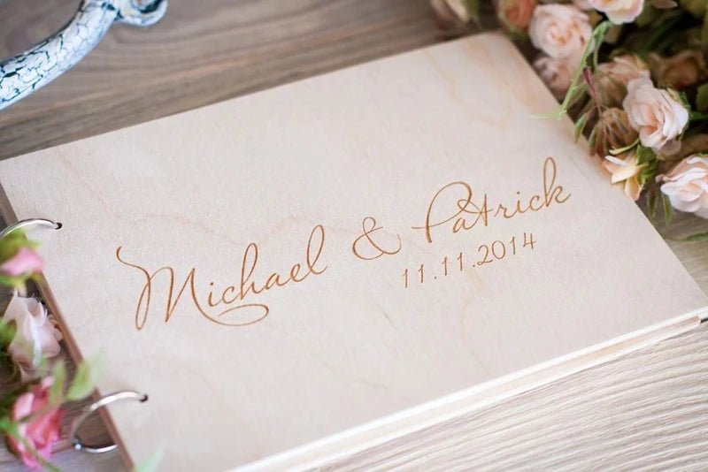 Personalized Wedding Guest Book, Wedding Photo Album Gift Custom Bride & Groom Wooden Kraft Guest Book