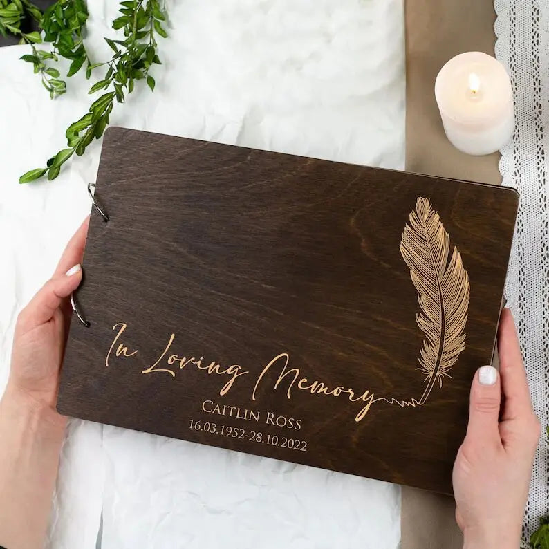 Memorial Guest Book, Celebration of Life Funeral Guest Book, Custom Wood Guestook, In Loving Memory Sign In Book, Engraved Guest