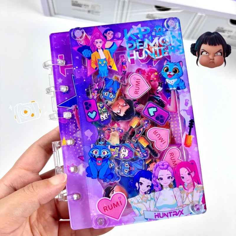 Kpop DDemon Hunter Notebook Acrylic Loose Leaf A7 Notebook Creative Rumi Mira Zoey Saja Cartoon DIY Notebook Student Stationery
