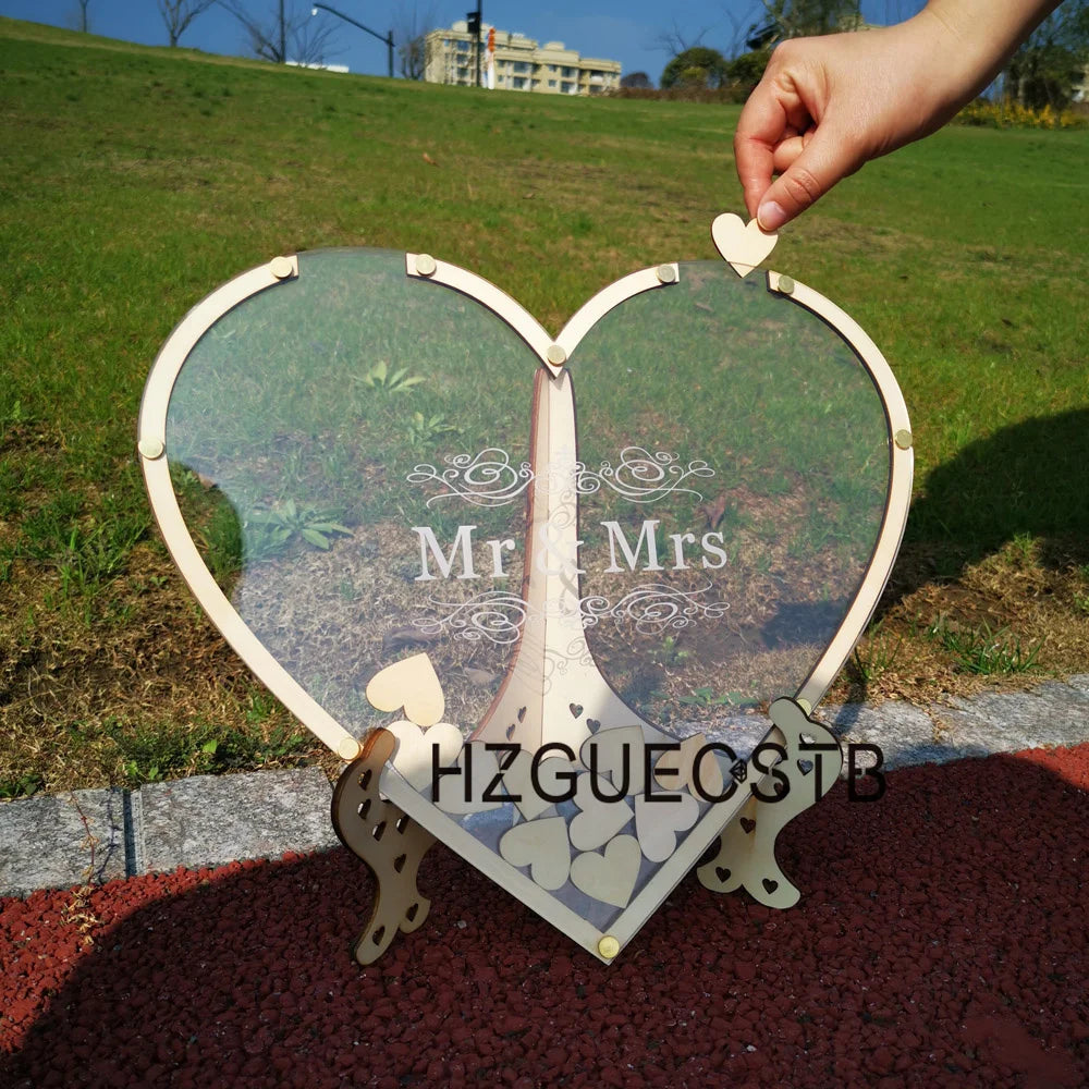 Hearts Unique Wedding Mr Mrs Guest Book Decoration Memory Guest Book Drop Box Signature Acrylic Guest Book Alternative