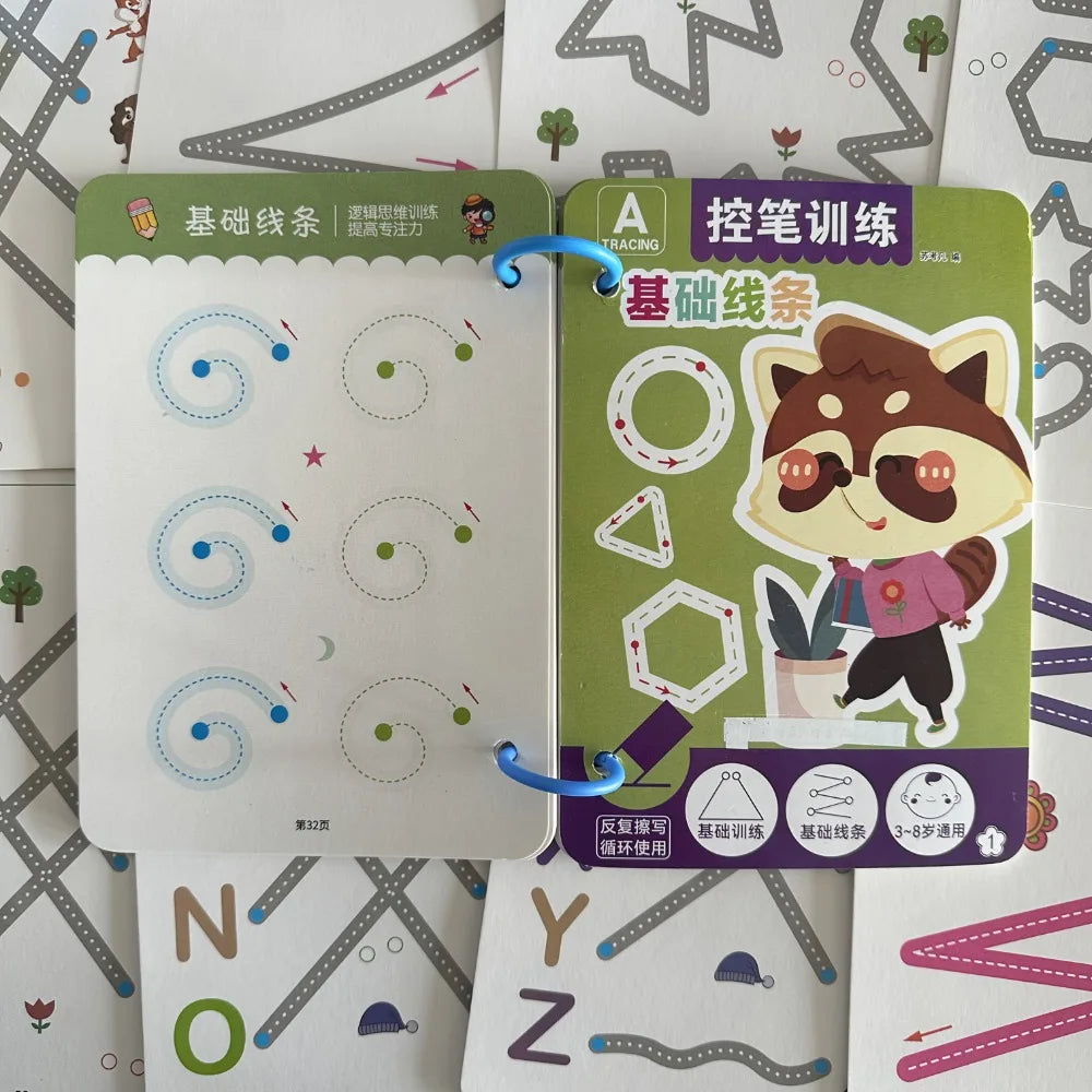 36pages Reusable Kids' Writing Book - Erasable Practice for Ages 3-6, Durable Training Workbook