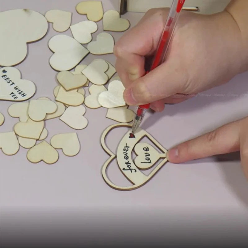 Wedding Guest Book Alternative - Wedding Decor-Drop Heart Guestbook New Wooden Heart-Shaped Guest Drop Box 60 Hearts Box