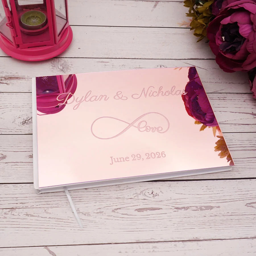 25x18cm Eternal Love Style Personalized Acrylic Mirror Cover Wedding Book Custom Signature Guest Book Party Favors Photo Album