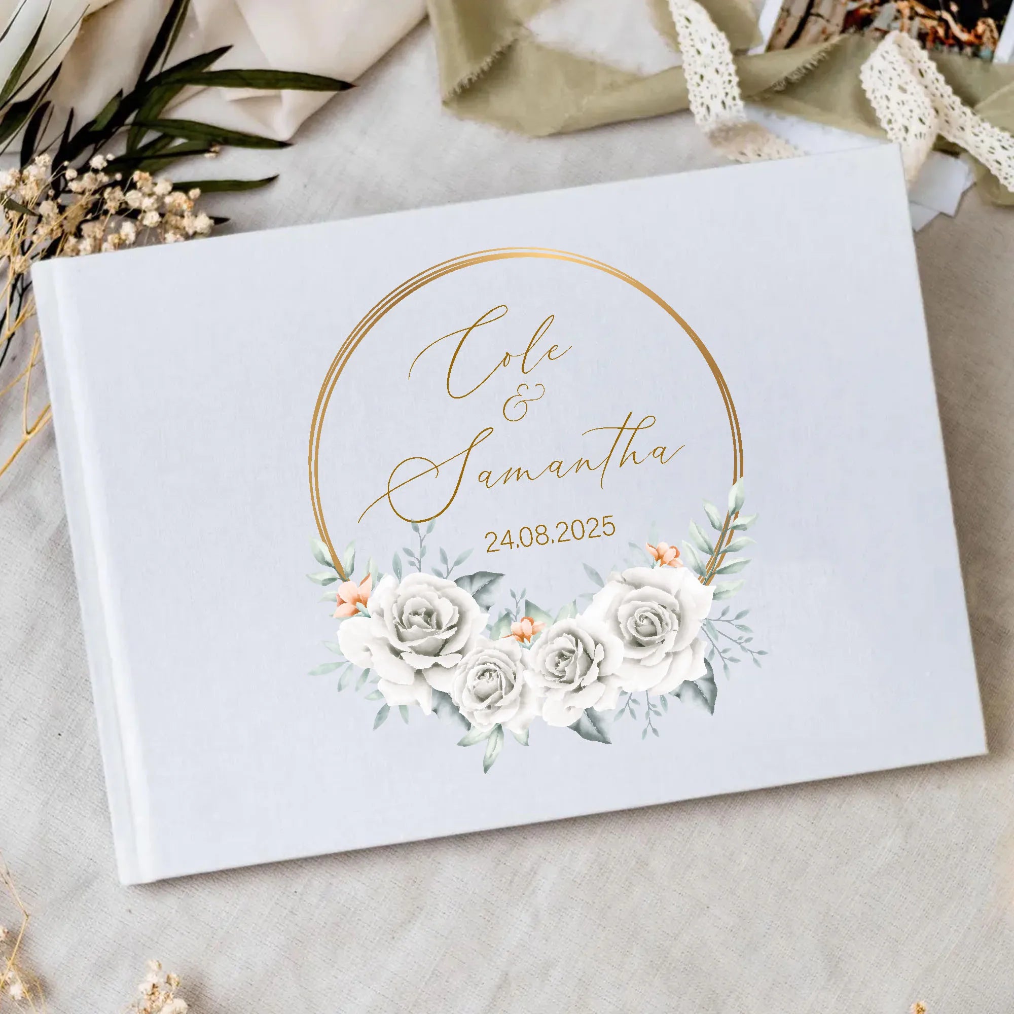 Personalized Wedding White Guest Book, Custom Elegant Mr and Mrs, Wedding Decoration, Message Book, Album Photo, Mariage Gifts