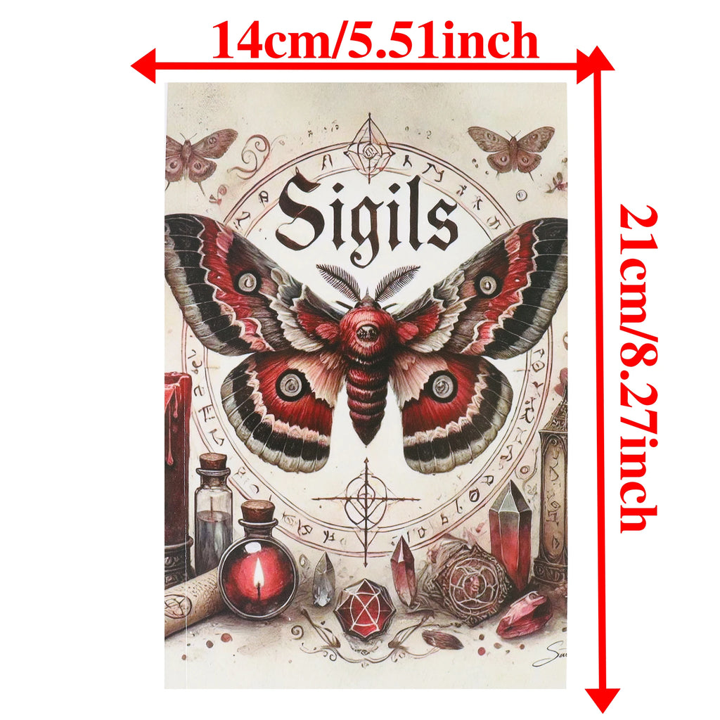 1pc Vintage Occult Grimoire - Sigils & Mystical Symbols Guide, Dark Art Ritual Book with Moons, Pentagrams & Butterfly Design