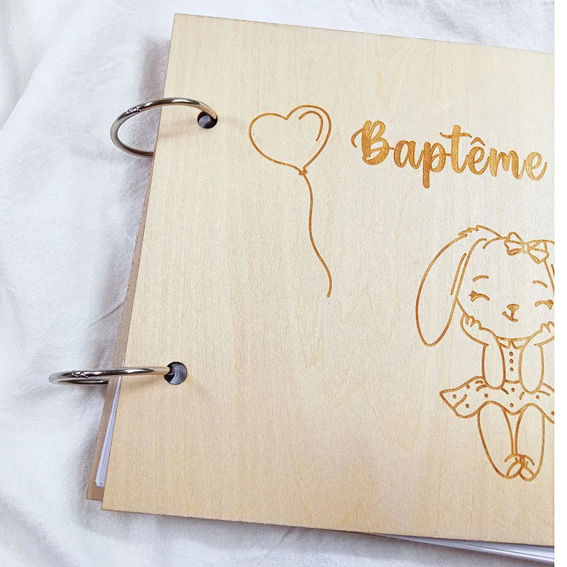 Customized Baby Baptism Guestbook，Wooden Guest Book，Personalized Baby Album，Growth Record Book，Gifts for Baby、Newborn，DIY Album