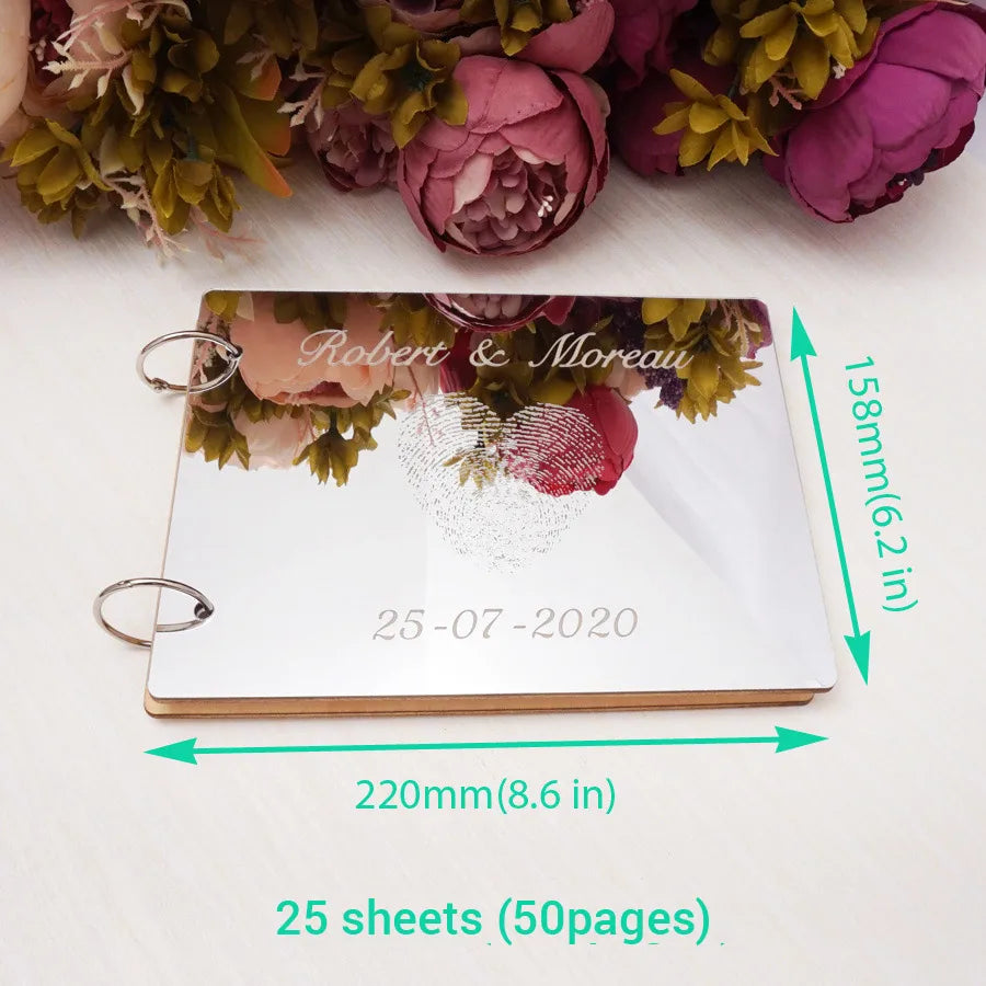 Custom Fingerprint Wedding Guest Book Couples Rustic Bridal Shower Gift A5,A4 Mirror White Blank Scrapbook Party Favors
