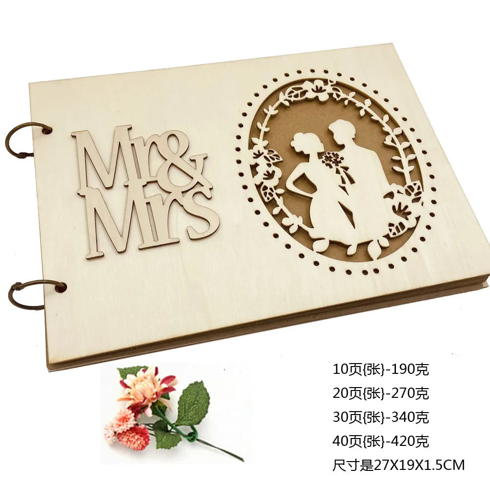 10/20/30/40 Pages Wedding Guest Book Wedding Signs Wood Wedding Signature Guest Book DIY Photo Album Party Decoration