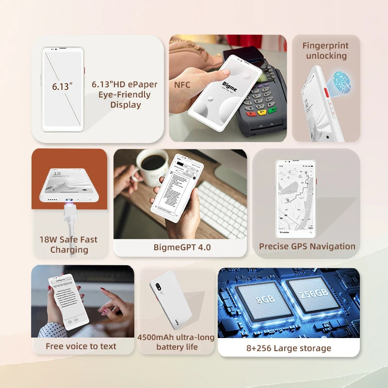 BIGME Hibreak Pro ebook reader 6.13'' E-ink screen Electronic book 300PPI Android 14 Open System 8+256GB ereader tablet with NFC