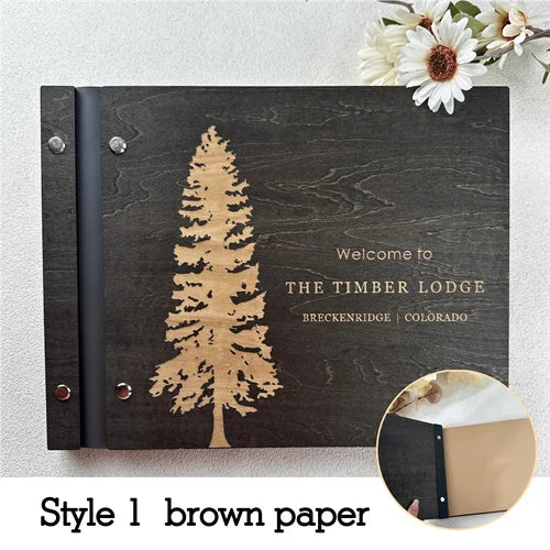 Custom Guest House Guest Book , Mountain Cabin Welcome Book, Personalized Rustic Lodge Or Hotel Wooden Signing Book,  Guest Log