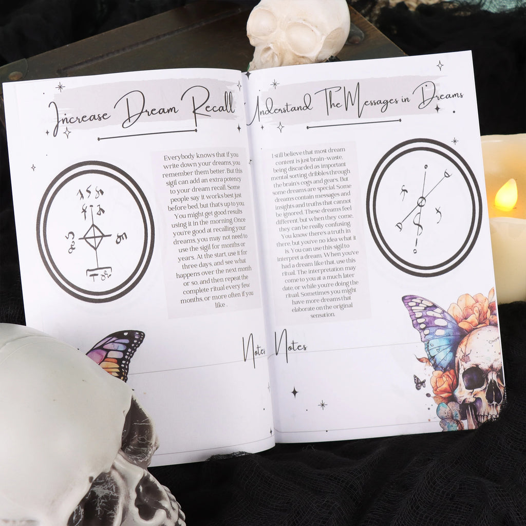 1pc Vintage Occult Grimoire - Sigils & Mystical Symbols Guide, Dark Art Ritual Book with Moons, Pentagrams & Butterfly Design
