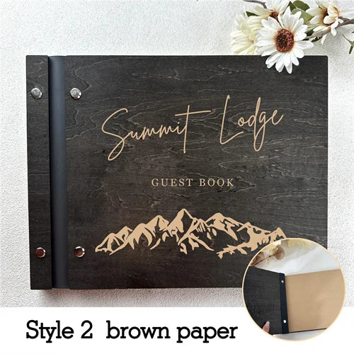 Custom Guest House Guest Book , Mountain Cabin Welcome Book, Personalized Rustic Lodge Or Hotel Wooden Signing Book,  Guest Log