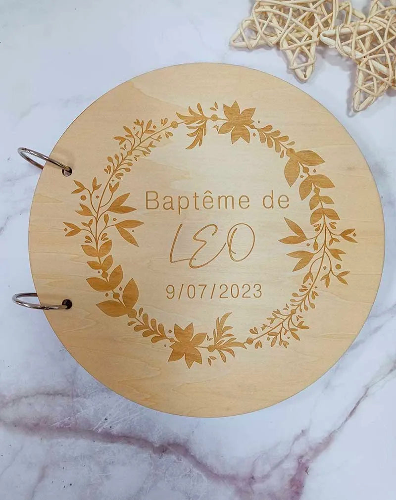 Guestbook for Baby Boy or Girl Wooden DIY Album Gender Reveal Party Decoration Cute Circular Album Customized Name and Date