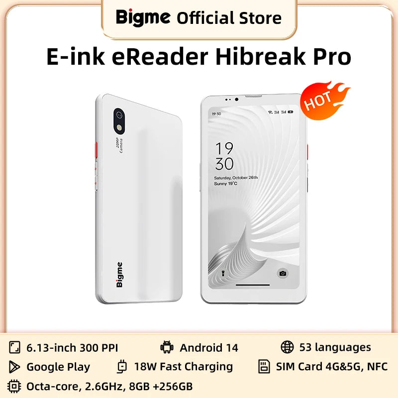 BIGME Hibreak Pro ebook reader 6.13'' E-ink screen Electronic book 300PPI Android 14 Open System 8+256GB ereader tablet with NFC