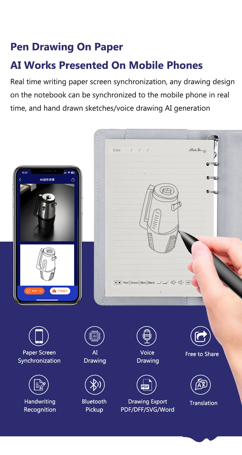 Digital Handwriting Note Book Smart Sync Pen Diary Writing Set Cloud Notebook AI,Voice Drawing Bluetooth Real-time Transmission