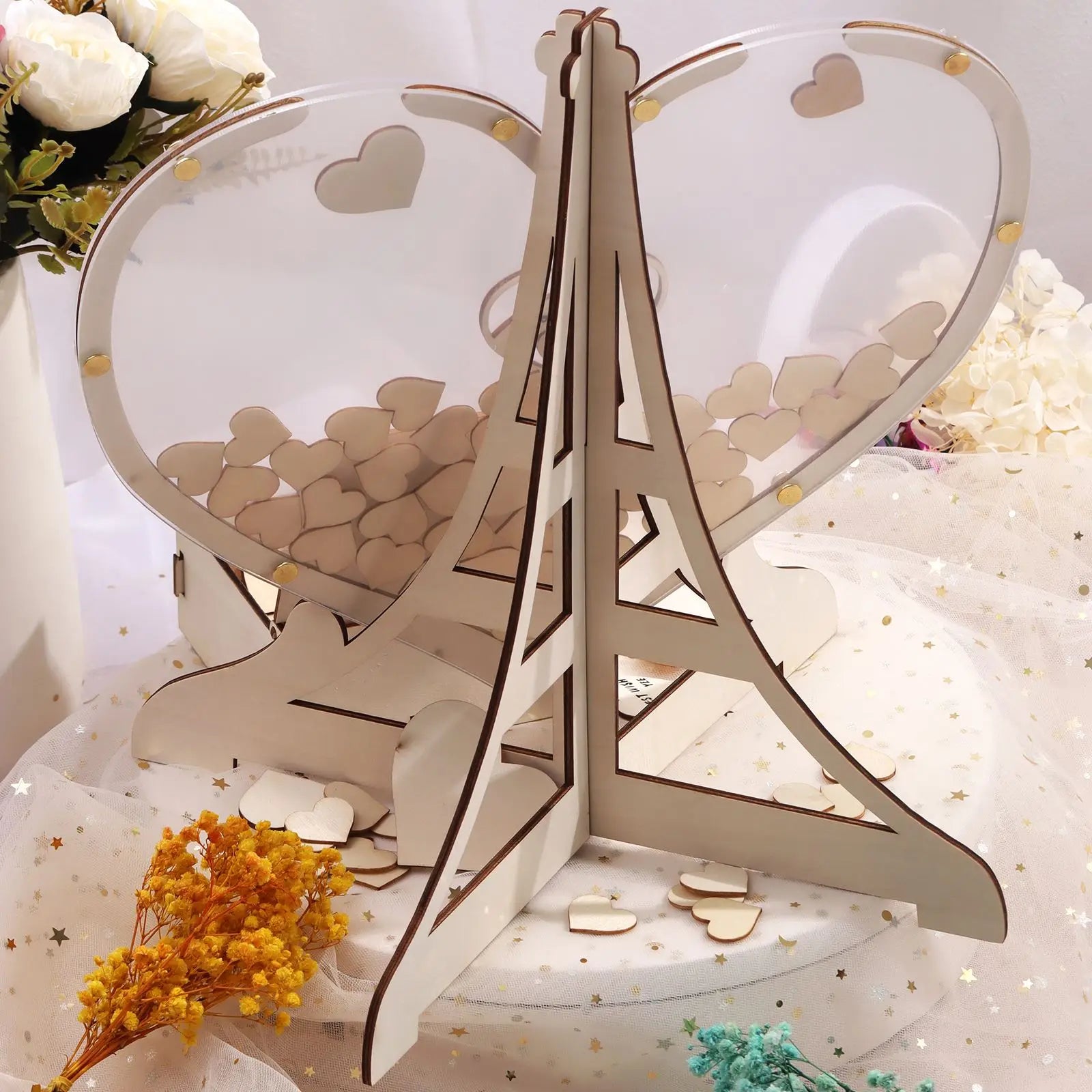 Wedding Guest Book Alternative - Wedding Decor-Drop Heart Guestbook New Wooden Heart-Shaped Guest Drop Box 60 Hearts Box