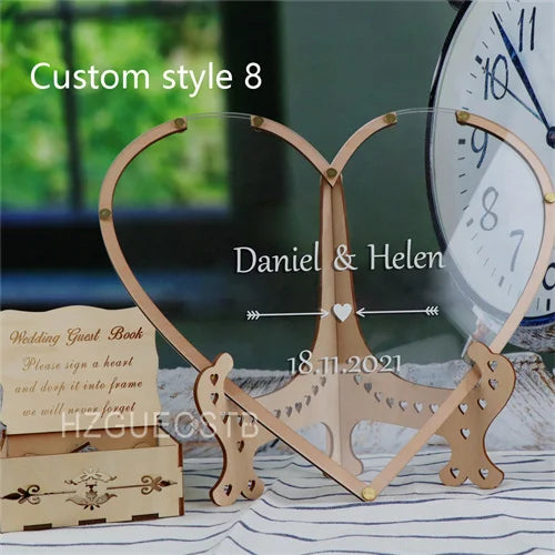 Hearts Unique Wedding Mr Mrs Guest Book Decoration Memory Guest Book Drop Box Signature Acrylic Guest Book Alternative