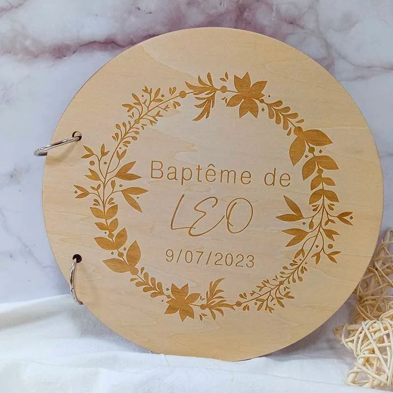 Guestbook for Baby Boy or Girl Wooden DIY Album Gender Reveal Party Decoration Cute Circular Album Customized Name and Date