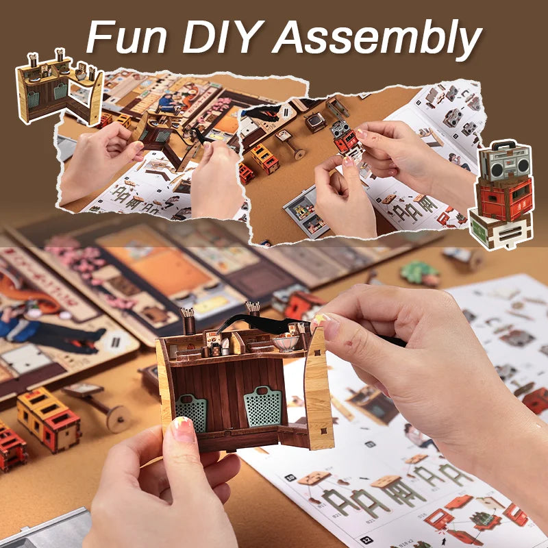 CUTEBEE DIY Book Nook Wooden Dollhouse Miniature 3D Bookshelf Insert for Christmas Birthday Gift Unique Home Decor for Adults