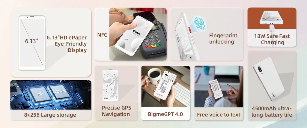 BIGME Hibreak Pro ebook reader 6.13'' E-ink screen Electronic book 300PPI Android 14 Open System 8+256GB ereader tablet with NFC