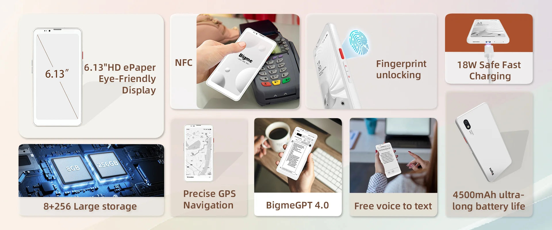 BIGME Hibreak Pro ebook reader 6.13'' E-ink screen Electronic book 300PPI Android 14 Open System 8+256GB ereader tablet with NFC