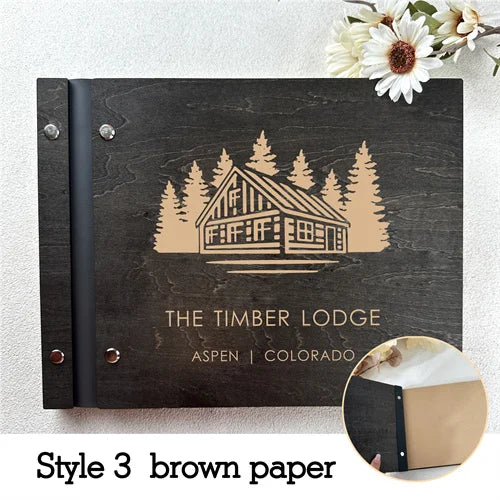 Custom Guest House Guest Book , Mountain Cabin Welcome Book, Personalized Rustic Lodge Or Hotel Wooden Signing Book,  Guest Log