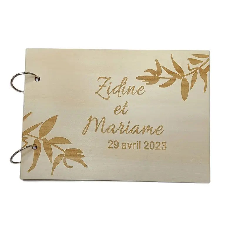 Personalised Engraved "Leaf Design" Wedding Guest Book, Custom Wooden Engagement Guest Book Bridal Favor Gift