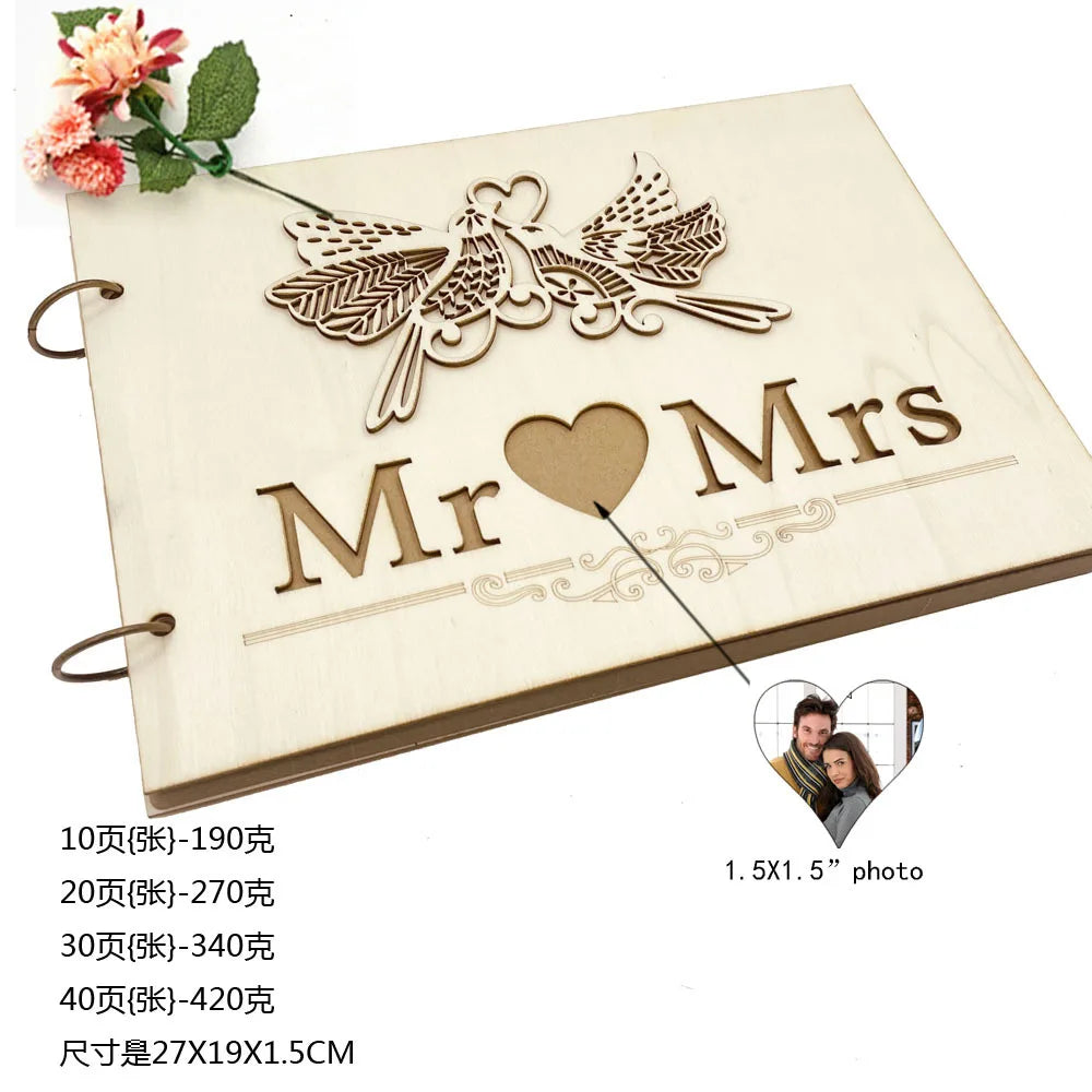 10/20/30/40 Pages Wedding Guest Book Wedding Signs Wood Wedding Signature Guest Book DIY Photo Album Party Decoration
