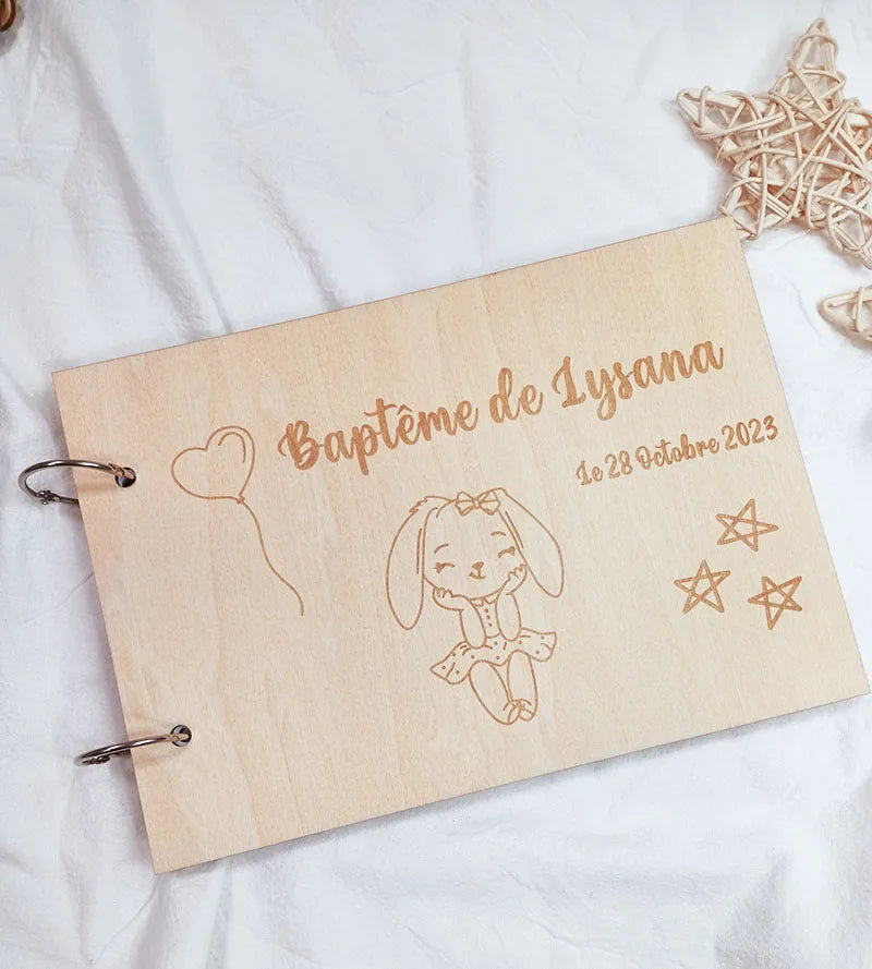 Customized Baby Baptism Guestbook，Wooden Guest Book，Personalized Baby Album，Growth Record Book，Gifts for Baby、Newborn，DIY Album