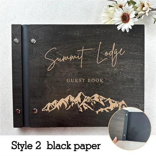 Custom Guest House Guest Book , Mountain Cabin Welcome Book, Personalized Rustic Lodge Or Hotel Wooden Signing Book,  Guest Log