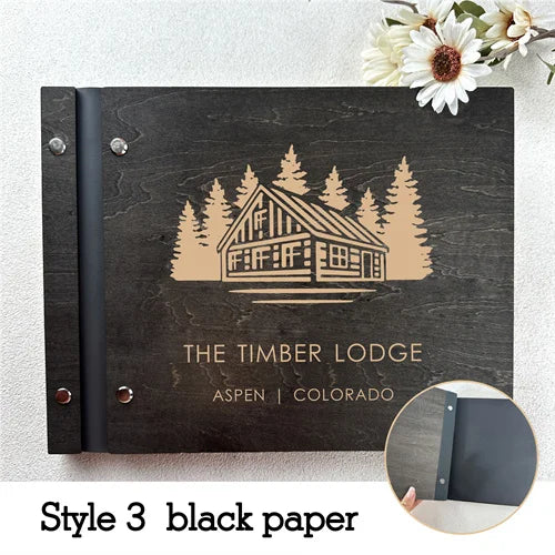 Custom Guest House Guest Book , Mountain Cabin Welcome Book, Personalized Rustic Lodge Or Hotel Wooden Signing Book,  Guest Log