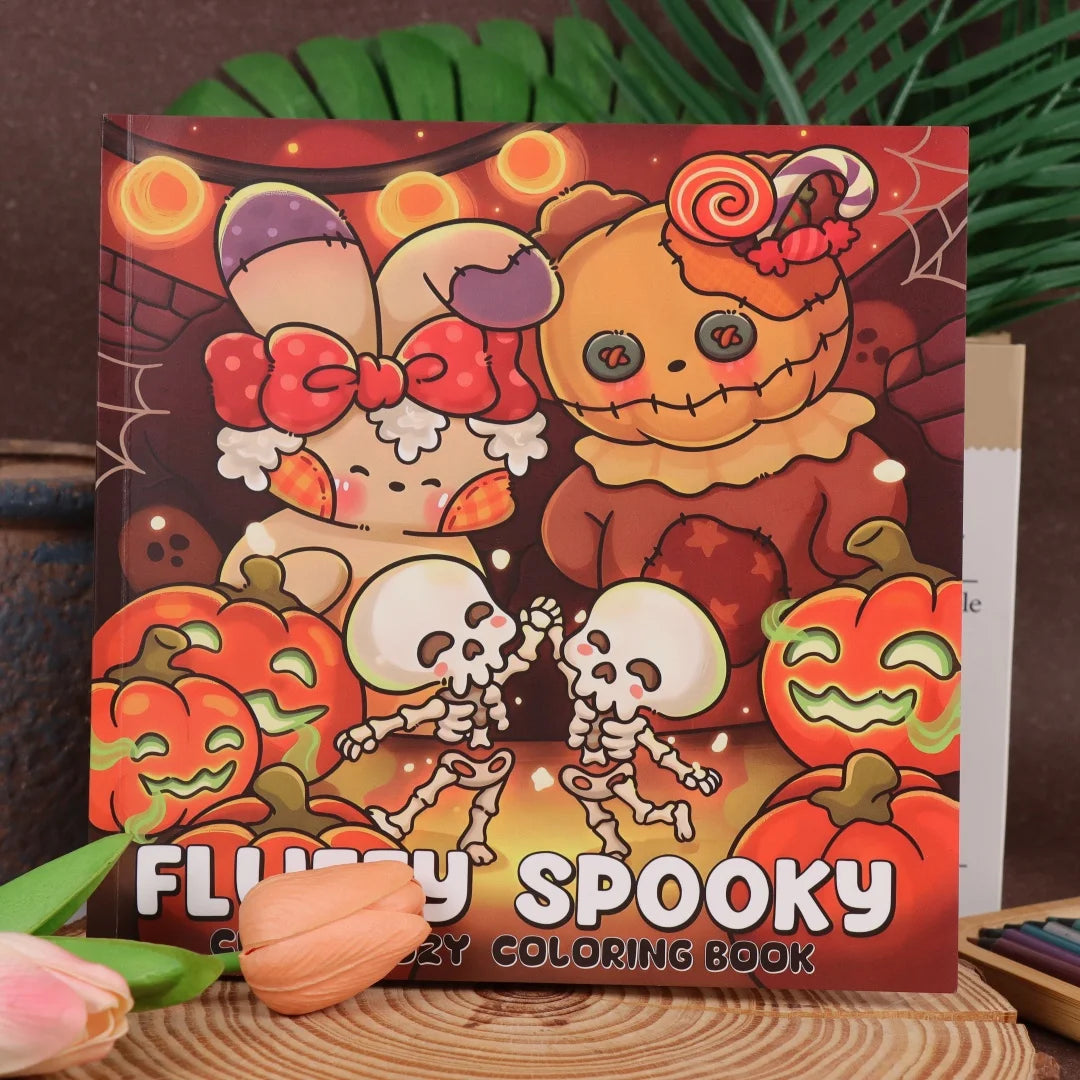 Fluffy Spooky: Cute & Cozy Coloring Book for Adults and Teens Featuring Adorable Characters in a Haunted World for Relaxation