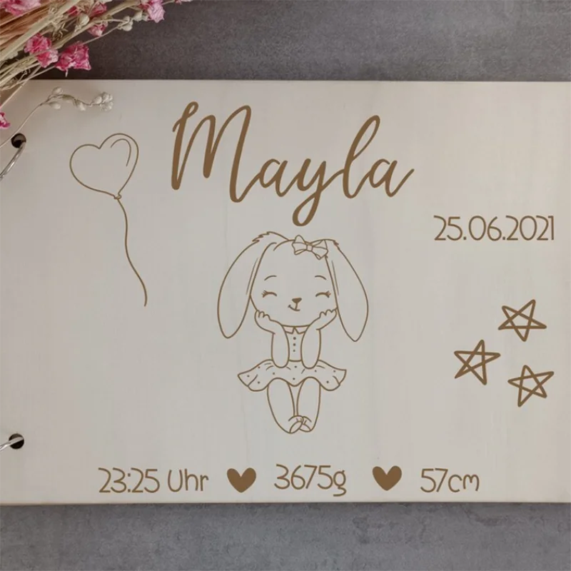 Customized Baby Baptism Guestbook，Wooden Guest Book，Personalized Baby Album，Growth Record Book，Gifts for Baby、Newborn，DIY Album