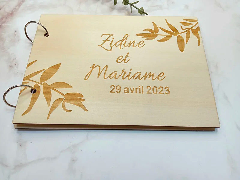 Personalised Engraved "Leaf Design" Wedding Guest Book, Custom Wooden Engagement Guest Book Bridal Favor Gift