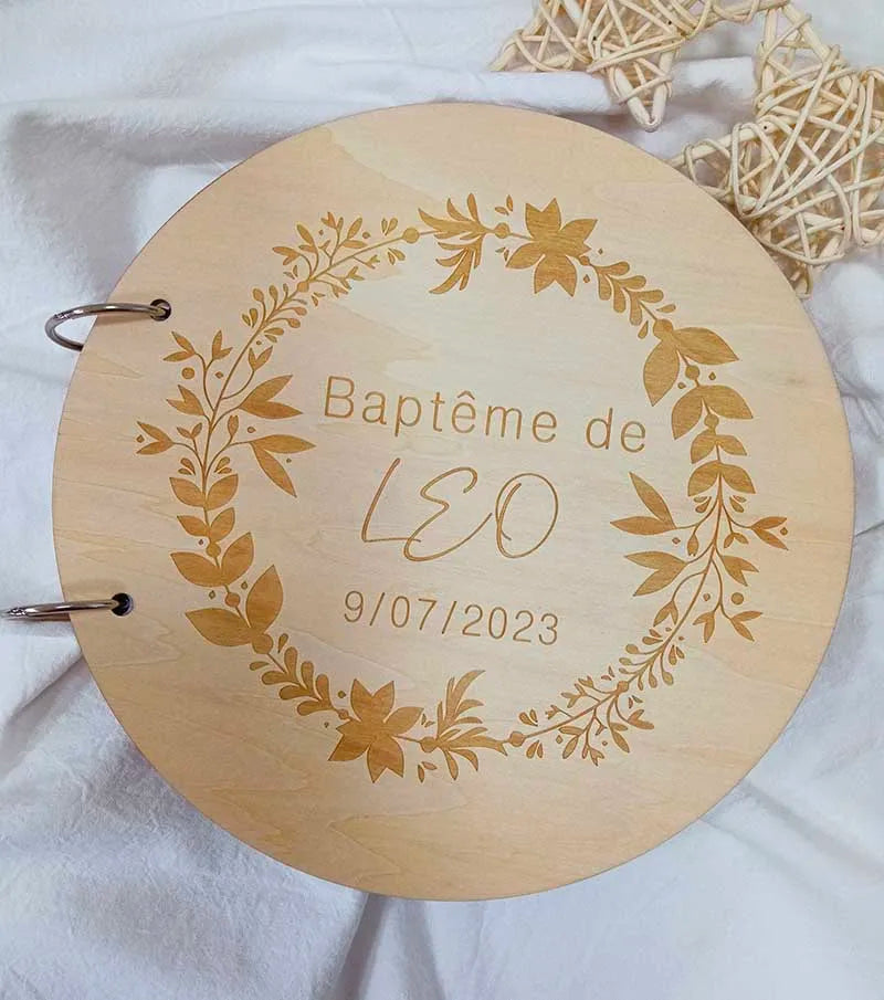 Guestbook for Baby Boy or Girl Wooden DIY Album Gender Reveal Party Decoration Cute Circular Album Customized Name and Date
