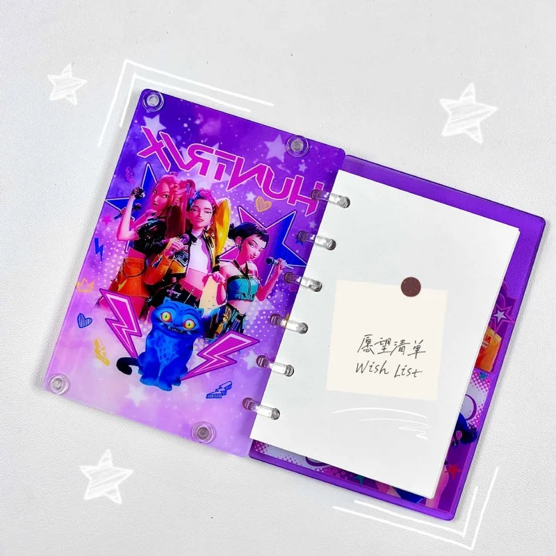 Kpop DDemon Hunter Notebook Acrylic Loose Leaf A7 Notebook Creative Rumi Mira Zoey Saja Cartoon DIY Notebook Student Stationery