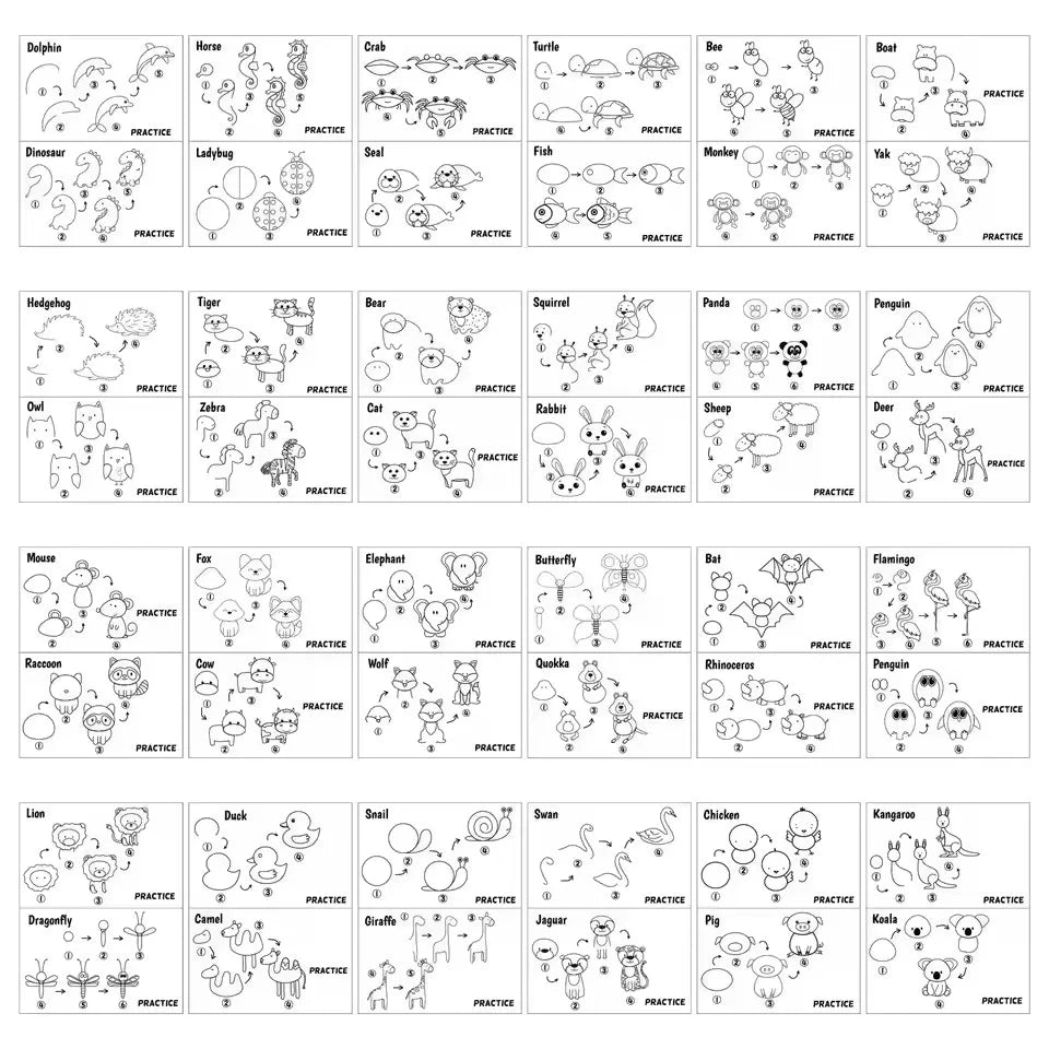 How To Draw Animal Cartoon Sketch Book for Kids Fun Doodles & Coloring Early Learning Educational Drawing Book for Students