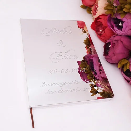 Different Styles Custom Wedding Signature Guest Book Personalized Gold/Silver Mirror Cover Empty White Blank Pages Party Decor