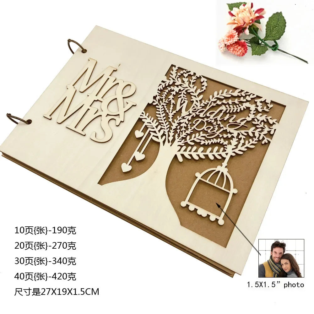10/20/30/40 Pages Wedding Guest Book Wedding Signs Wood Wedding Signature Guest Book DIY Photo Album Party Decoration
