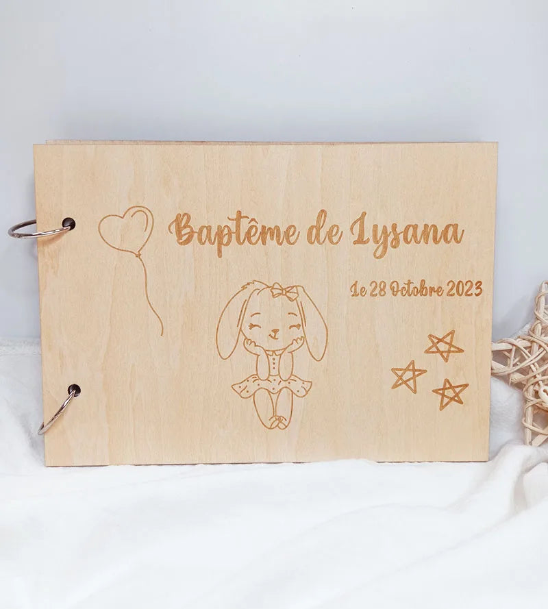Customized Baby Baptism Guestbook，Wooden Guest Book，Personalized Baby Album，Growth Record Book，Gifts for Baby、Newborn，DIY Album