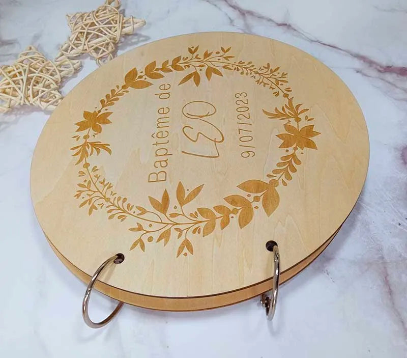Guestbook for Baby Boy or Girl Wooden DIY Album Gender Reveal Party Decoration Cute Circular Album Customized Name and Date
