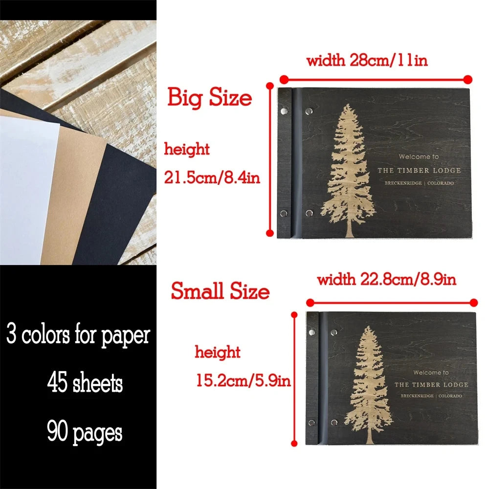 Custom Guest House Guest Book , Mountain Cabin Welcome Book, Personalized Rustic Lodge Or Hotel Wooden Signing Book,  Guest Log