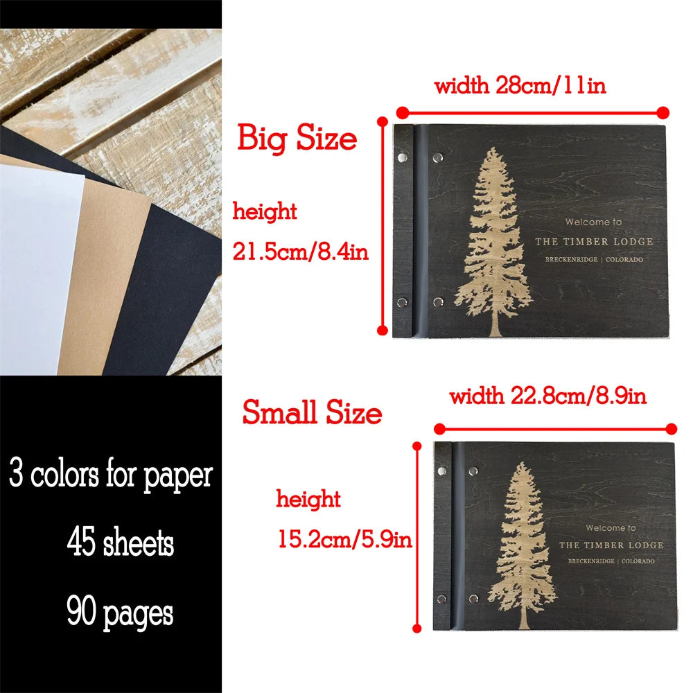 Custom Guest House Guest Book , Mountain Cabin Welcome Book, Personalized Rustic Lodge Or Hotel Wooden Signing Book,  Guest Log