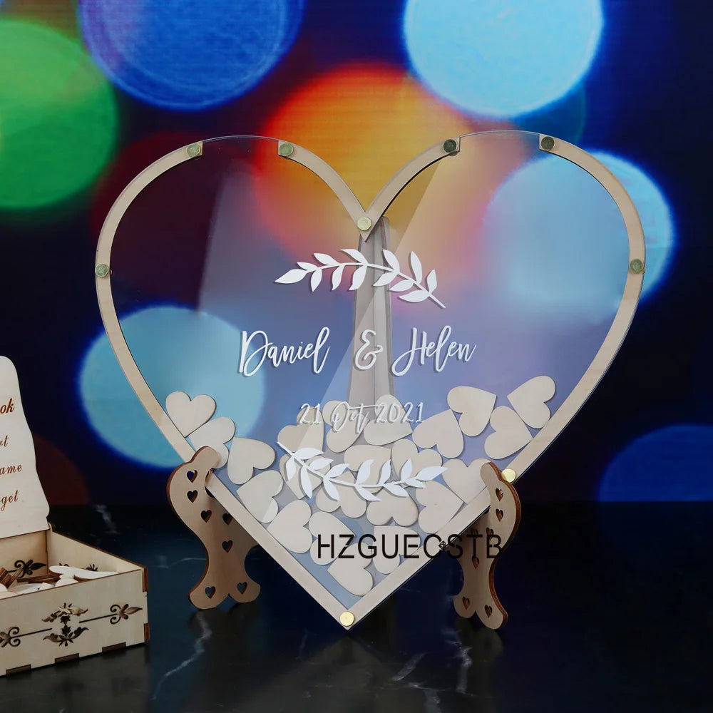 Hearts Unique Wedding Mr Mrs Guest Book Decoration Memory Guest Book Drop Box Signature Acrylic Guest Book Alternative