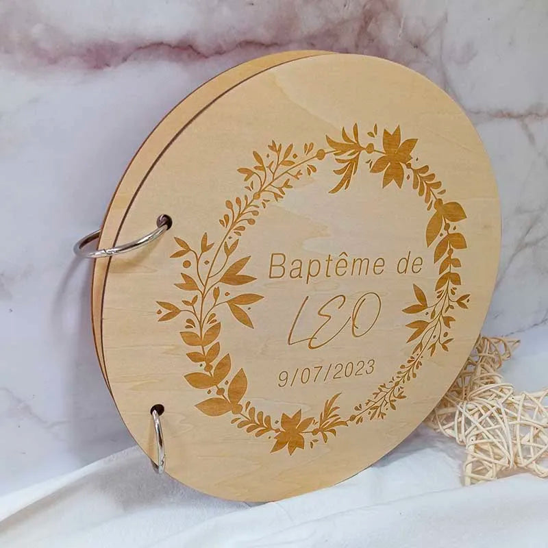Guestbook for Baby Boy or Girl Wooden DIY Album Gender Reveal Party Decoration Cute Circular Album Customized Name and Date