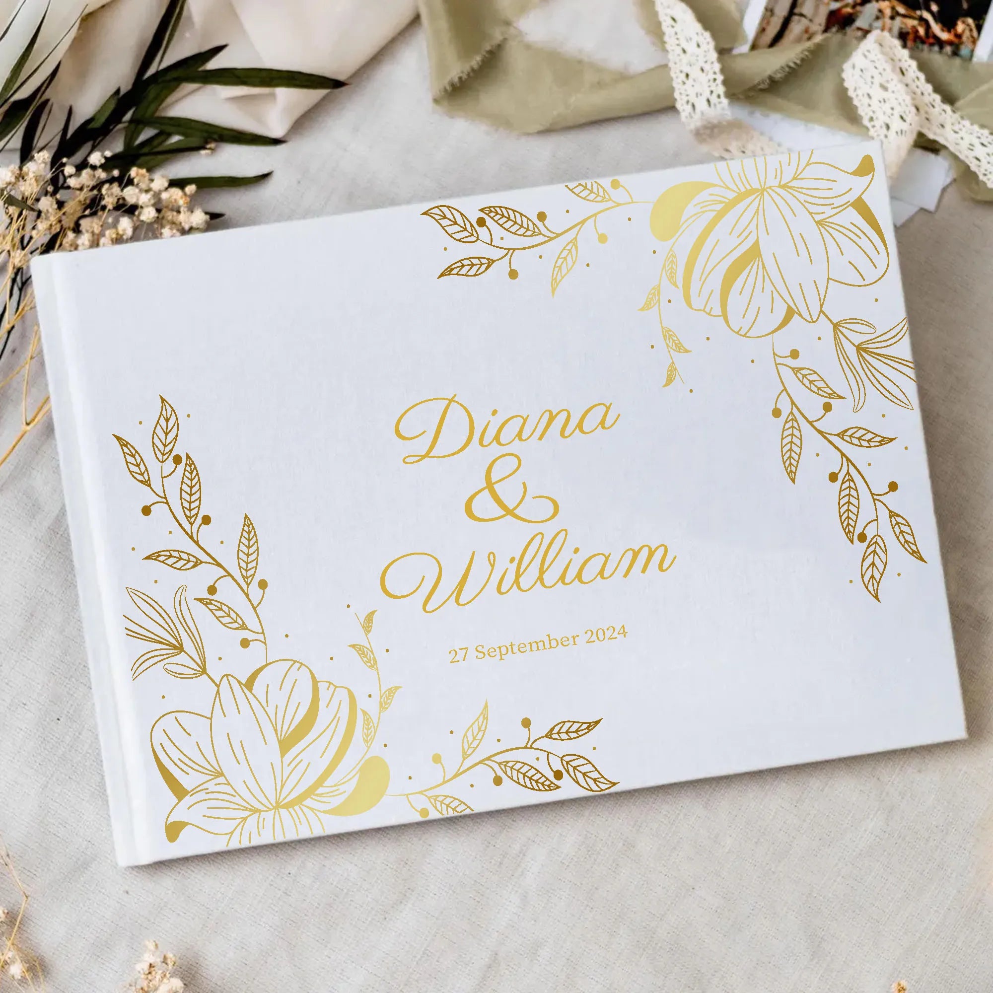 Personalized Wedding White Guest Book, Custom Elegant Mr and Mrs, Wedding Decoration, Message Book, Album Photo, Mariage Gifts